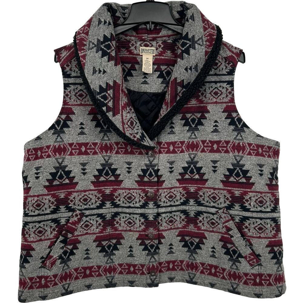 Women's Plus Aztec Duluth Trading Co. Southwest Quilt Lined Sherpa Festivest 3XL